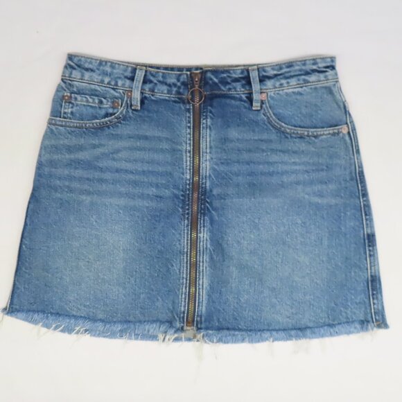 We The Free Dresses & Skirts - We the Free Zip it Up Denim Mini Skirt Distressed Frayed Raw Hem Blue Size 28